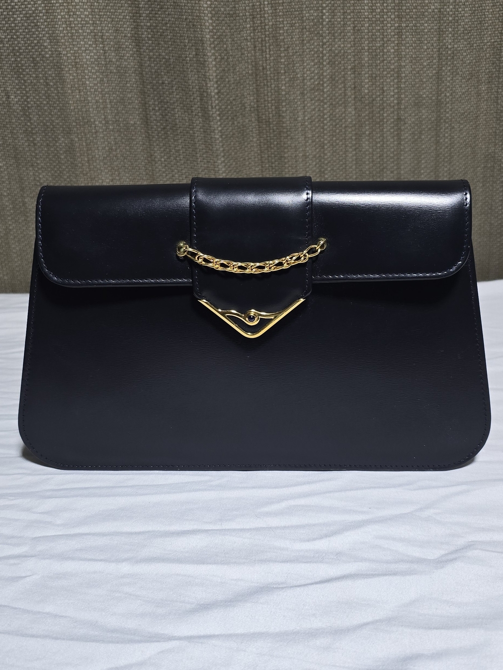 Vintage Must de Cartier Sapphire Navy Leather Chain Shoulder Bag Clutch